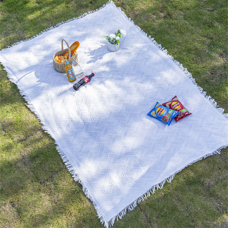 Linen Blend Outdoor Picnic Blanket and Multi-Purpose Camping Mat
