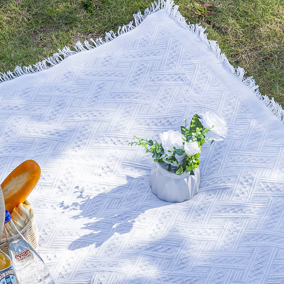 Linen Blend Outdoor Picnic Blanket and Multi-Purpose Camping Mat