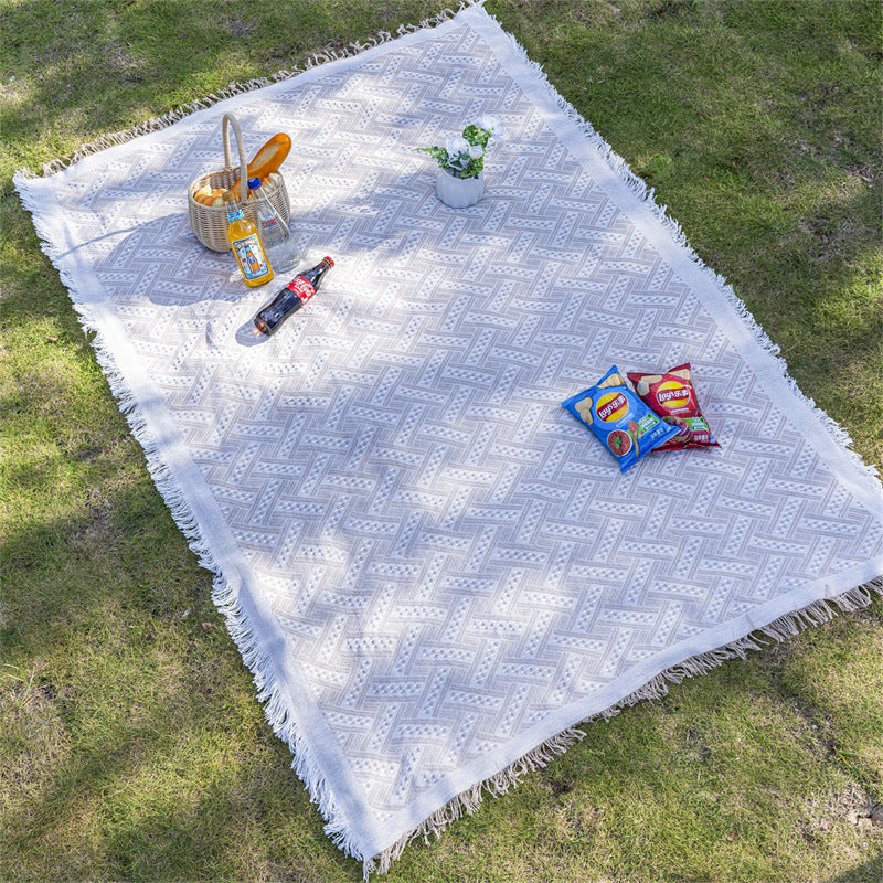 Linen Blend Outdoor Picnic Blanket and Multi-Purpose Camping Mat