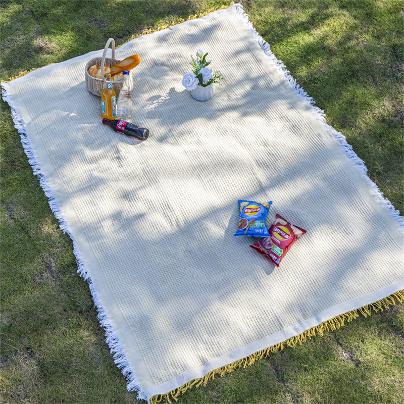 Linen Blend Outdoor Picnic Blanket and Multi-Purpose Camping Mat