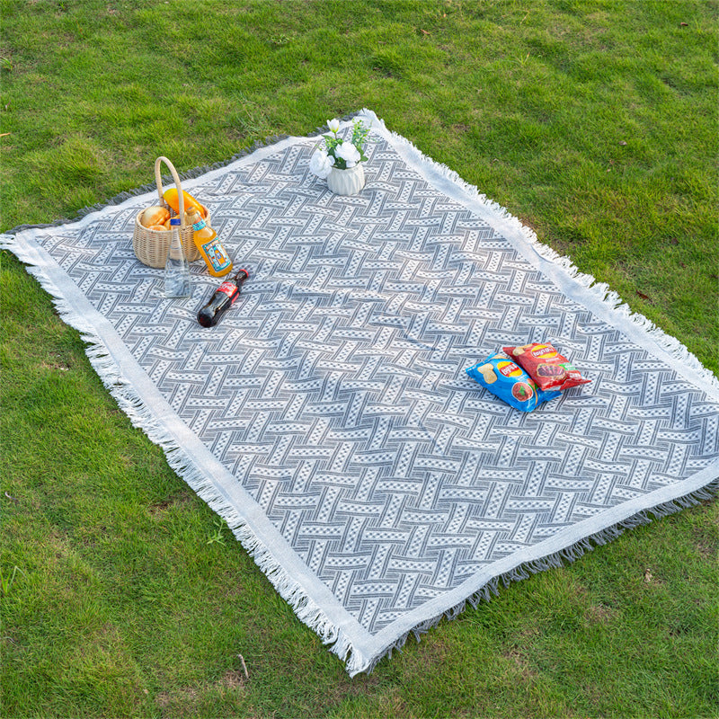 Linen Blend Outdoor Picnic Blanket and Multi-Purpose Camping Mat