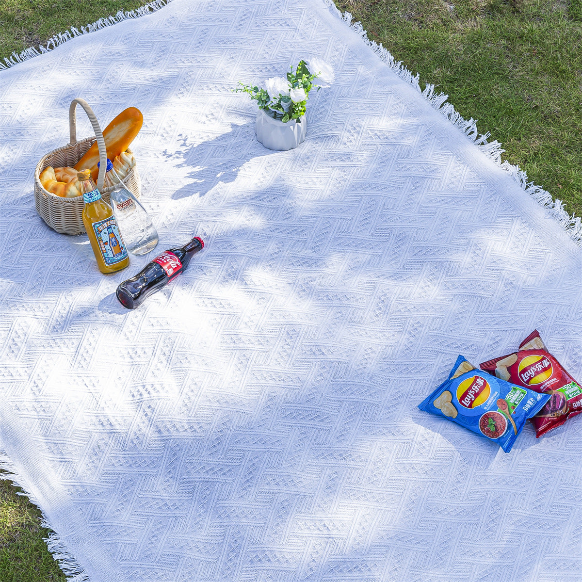 Linen Blend Outdoor Picnic Blanket and Multi-Purpose Camping Mat