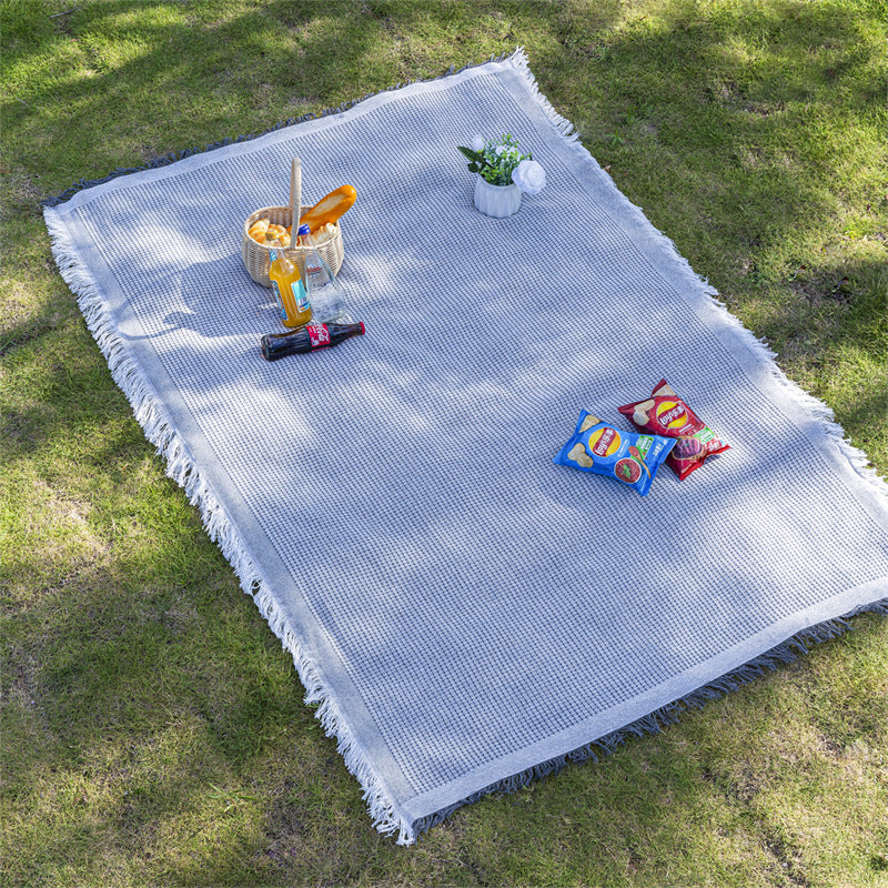 Linen Blend Outdoor Picnic Blanket and Multi-Purpose Camping Mat