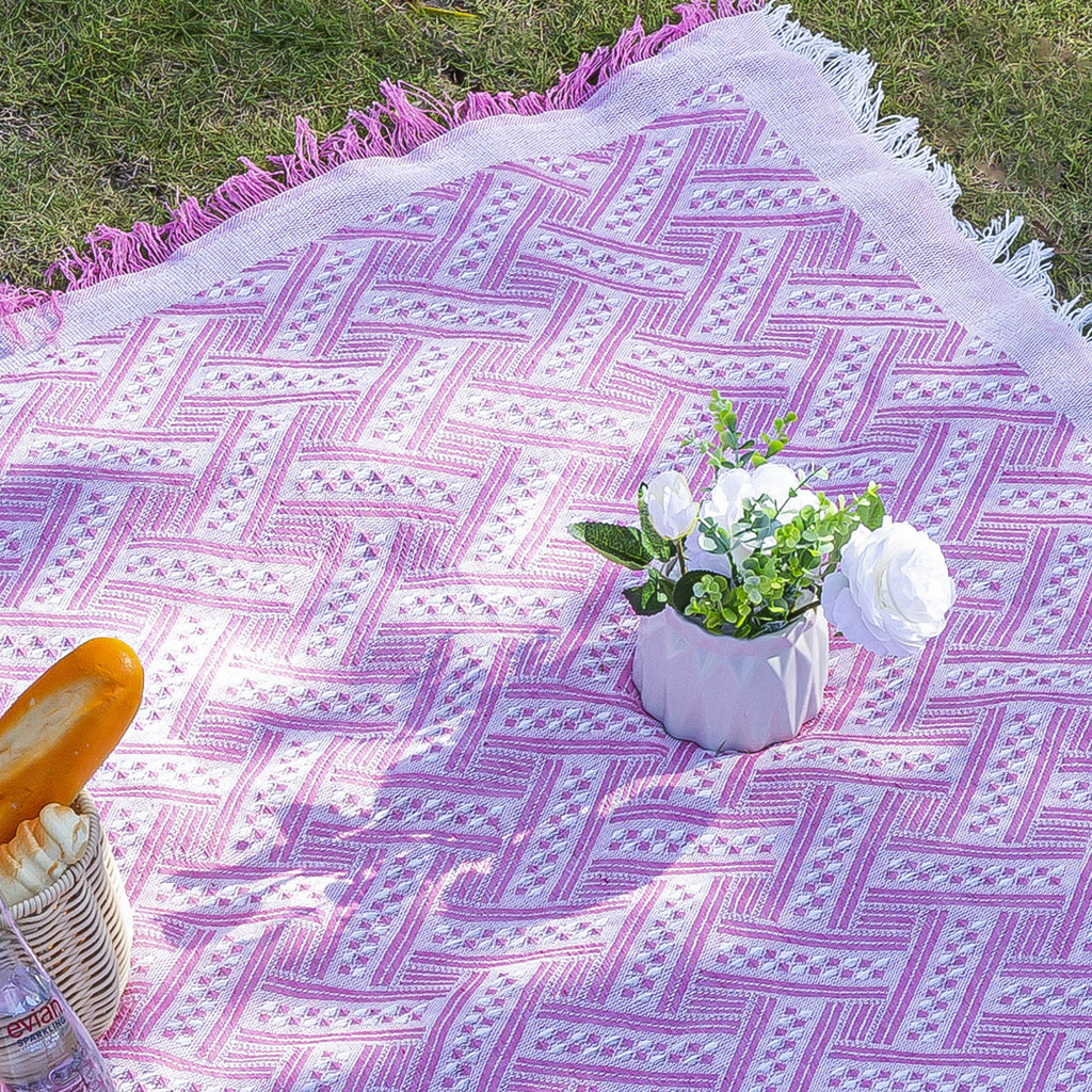 Bohemian Knitted Camping Blanket for Outdoor and Tent Use
