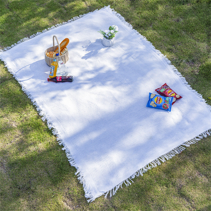 Linen Blend Outdoor Picnic Blanket and Multi-Purpose Camping Mat