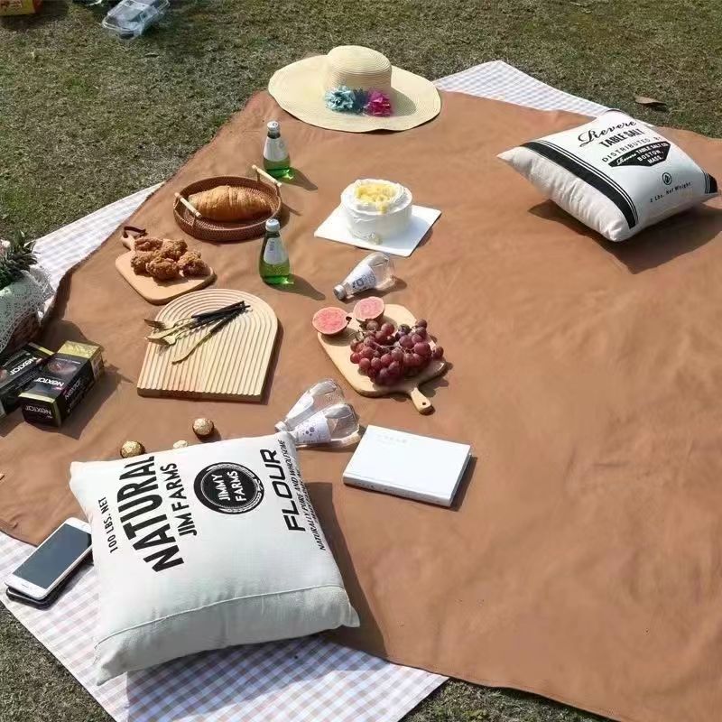 Linen Blend Outdoor Picnic Blanket and Multi-Purpose Camping Mat
