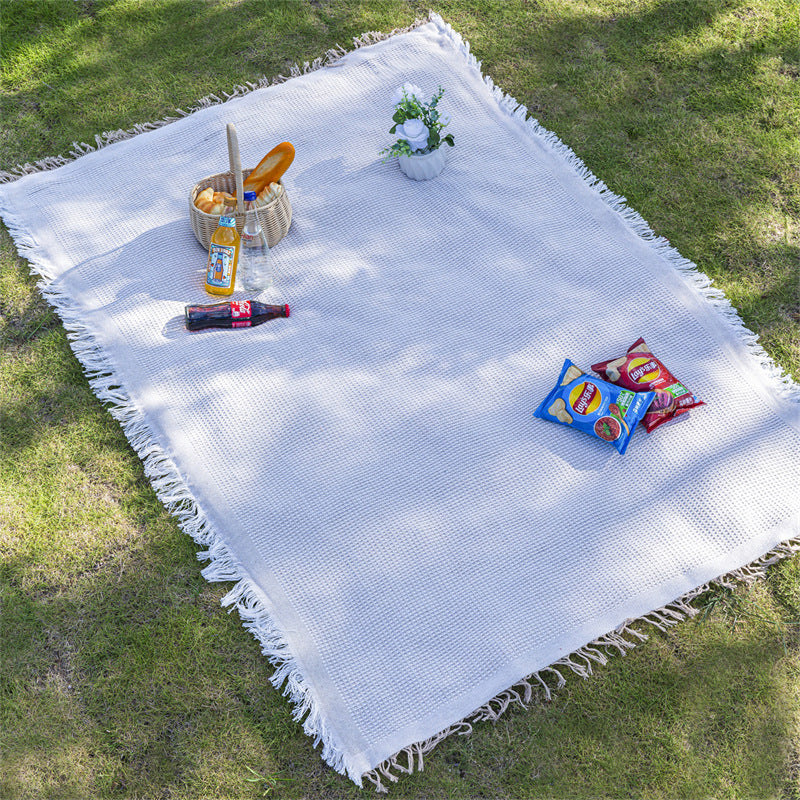 Linen Blend Outdoor Picnic Blanket and Multi-Purpose Camping Mat